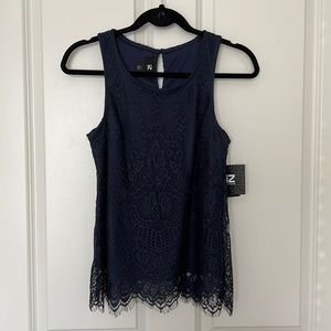 NWT IZ Byer navy lace tank top, size small